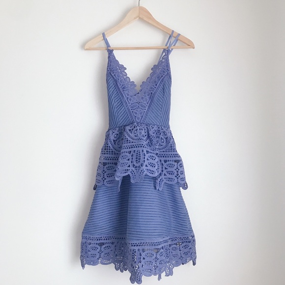 Self portrait blue azalea lace mini dress US 0 - Picture 3 of 6